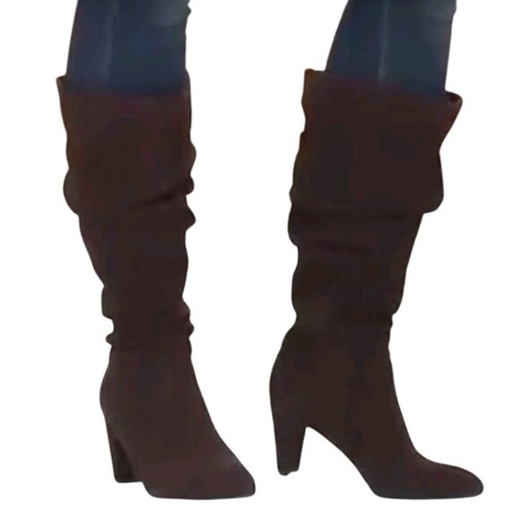 Hot In Hollywood NIB Moss Green Suede Scrunch Knee High Boots Size 10M - Picture 9 of 10